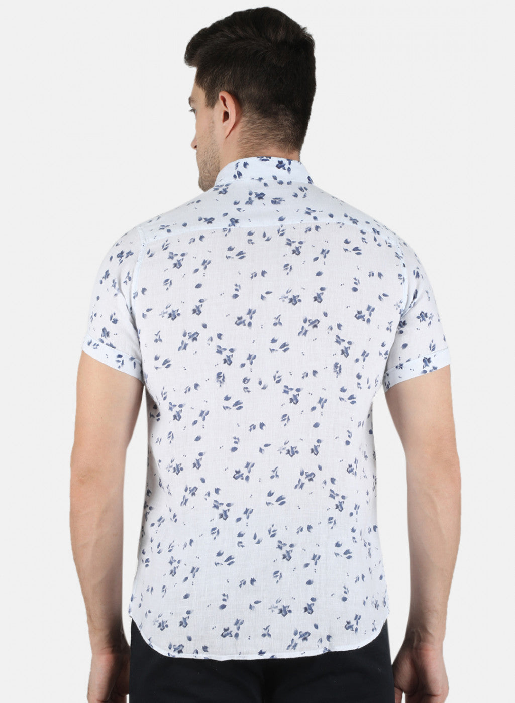 Men Blue Printed Linen Shirt