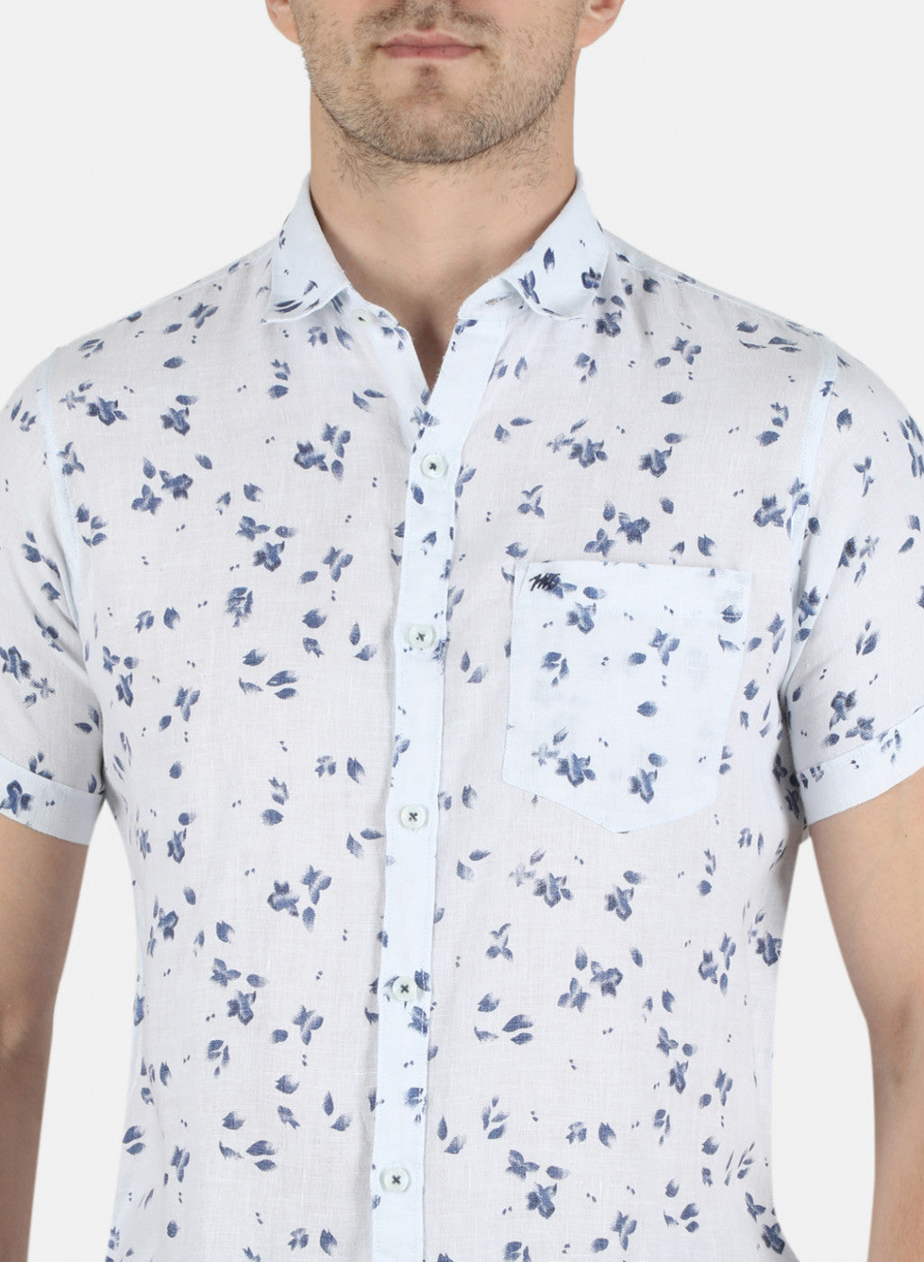 Men Blue Printed Linen Shirt