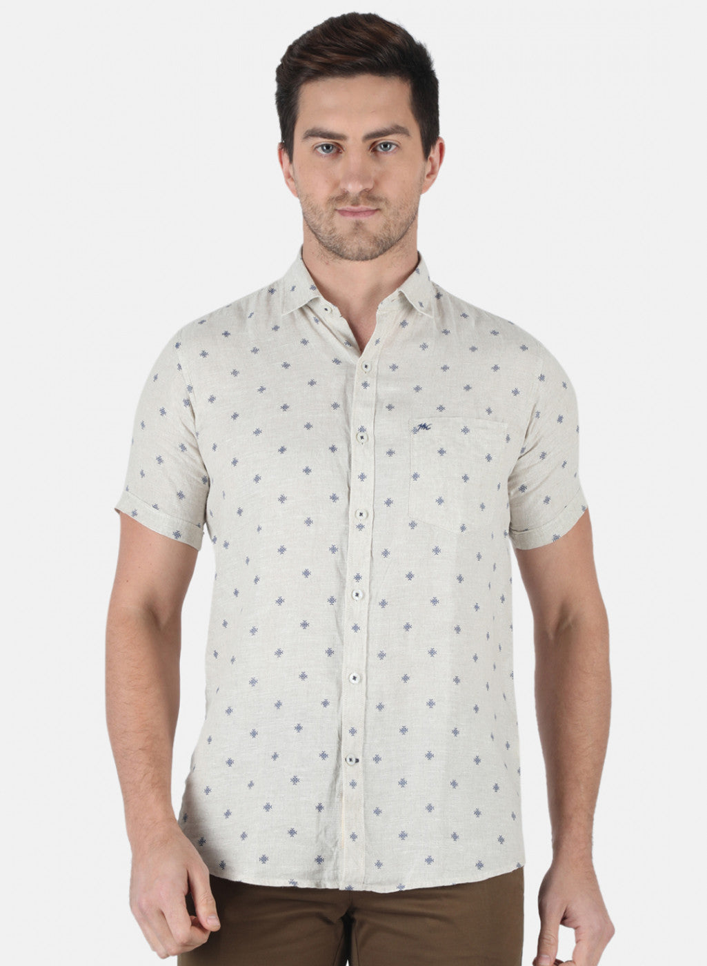 Men Sky Blue Printed Linen Shirt