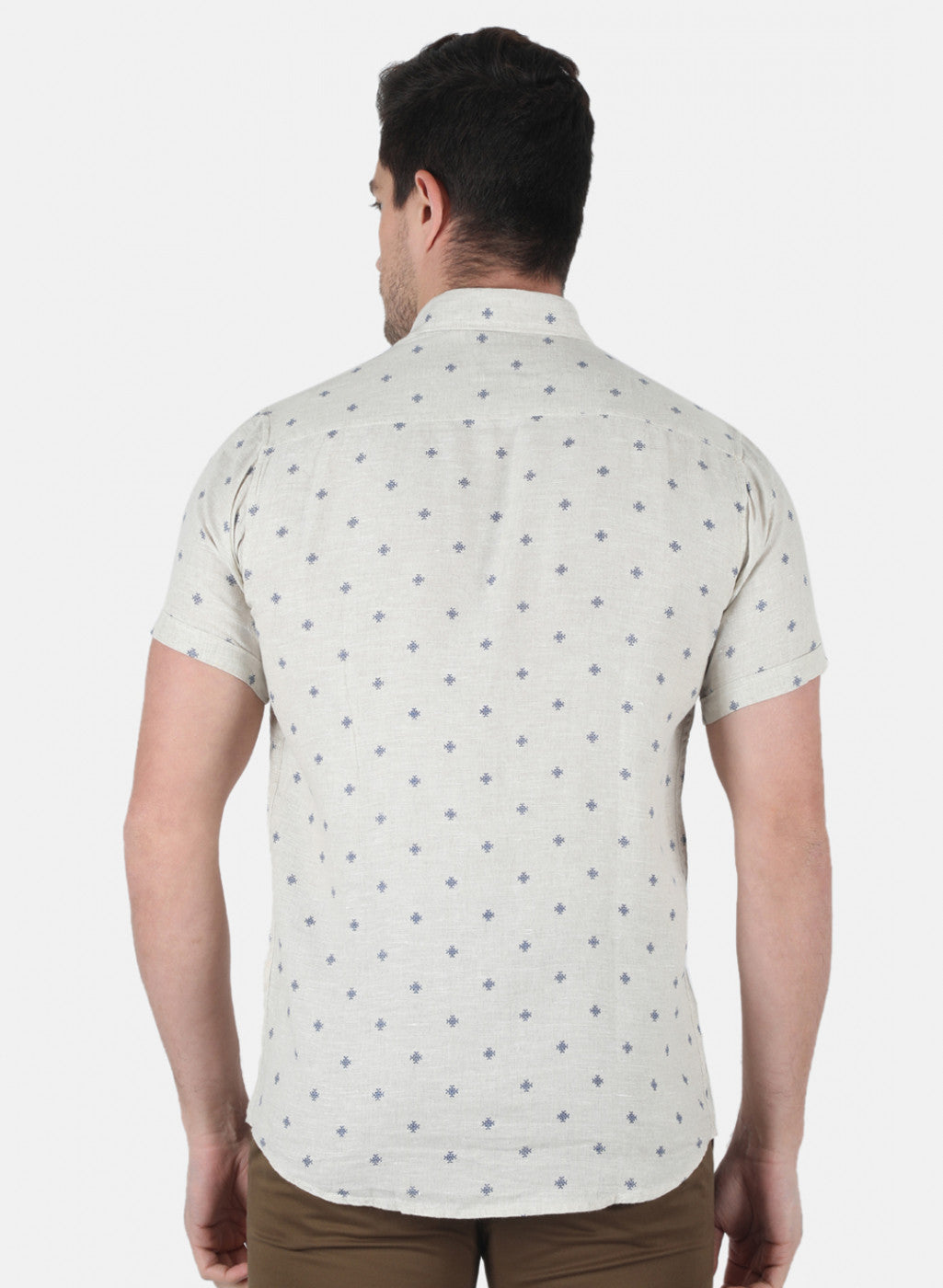 Men Sky Blue Printed Linen Shirt