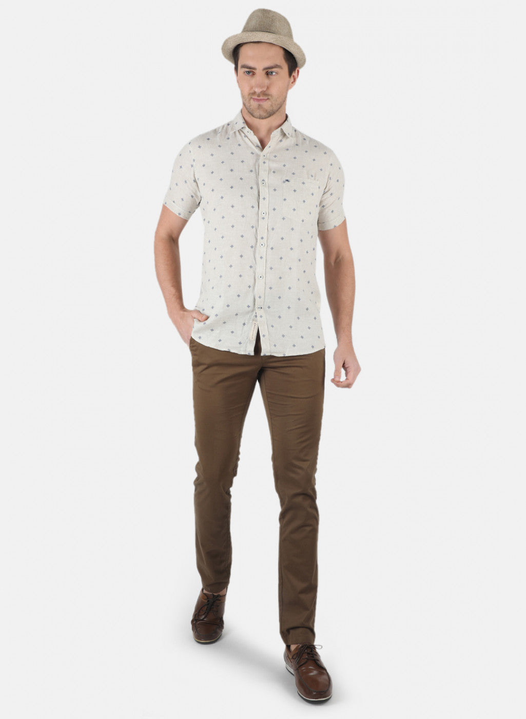 Men Sky Blue Printed Linen Shirt
