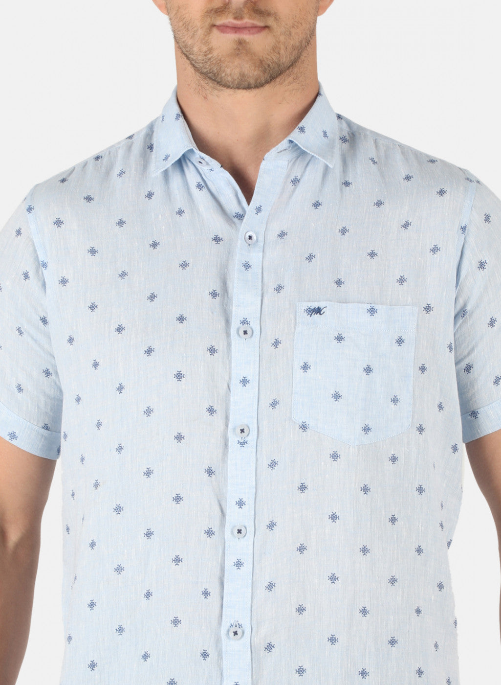 Men Blue Printed Linen Shirt