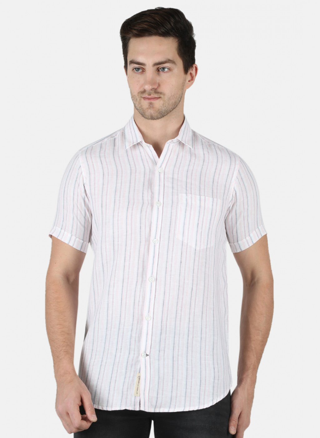 Men Pink Stripe Linen Shirt