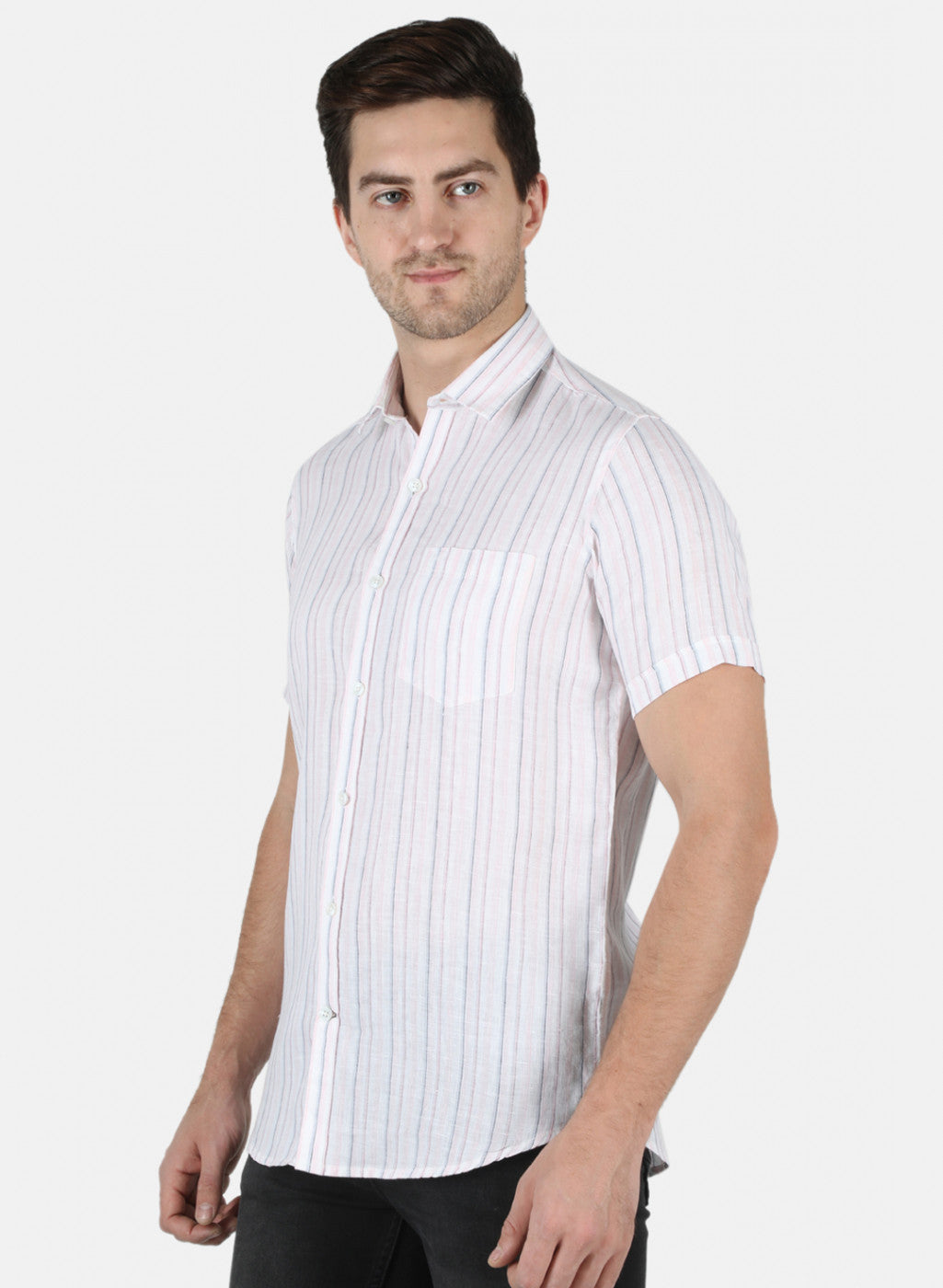 Men Pink Stripe Linen Shirt