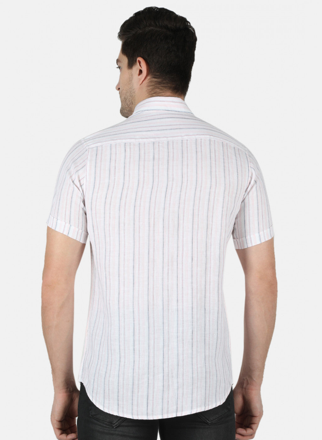 Men Pink Stripe Linen Shirt