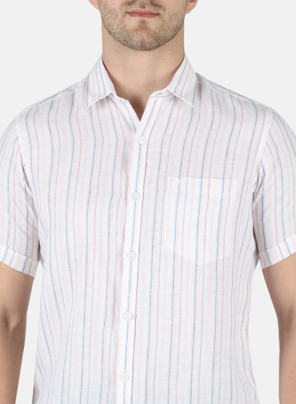 Men Pink Stripe Linen Shirt