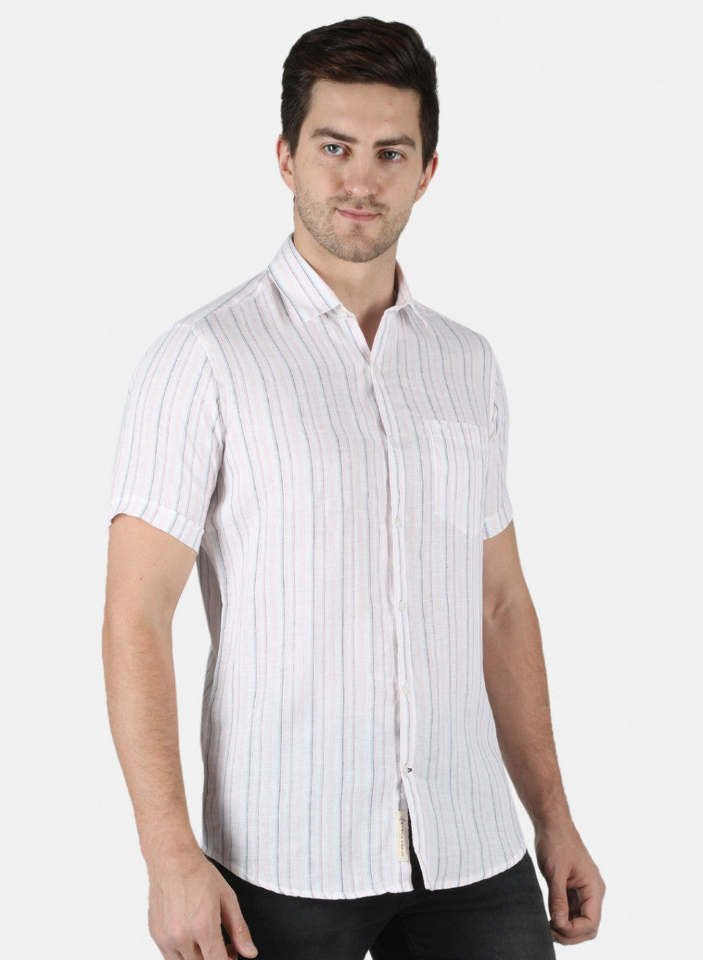 Men Pink Stripe Linen Shirt