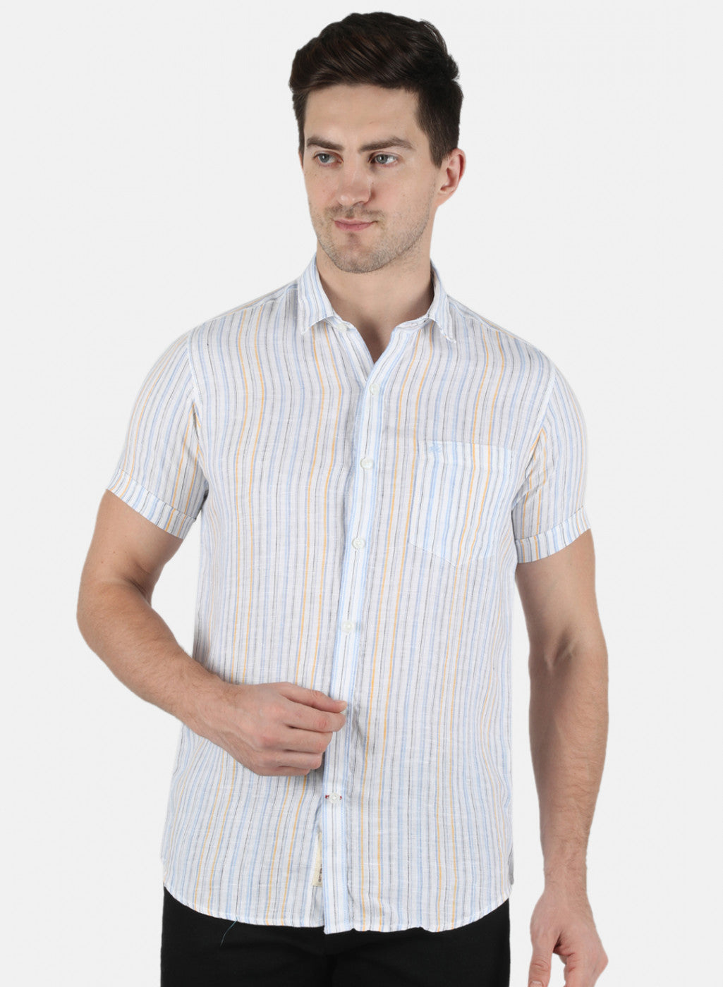 Men Blue Stripe Linen Shirt