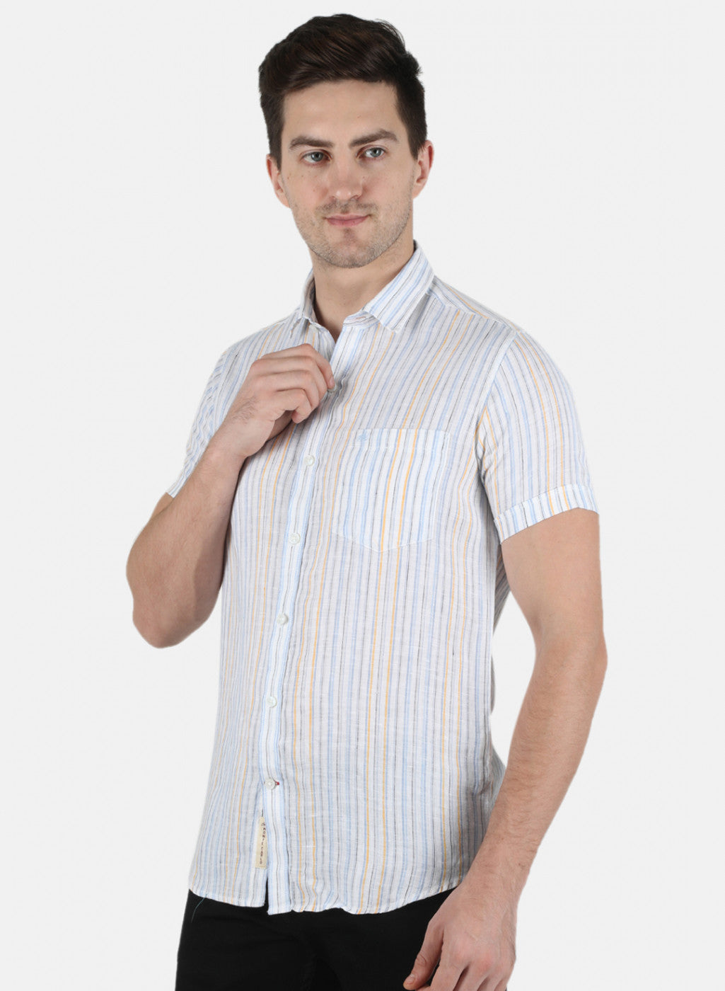 Men Blue Stripe Linen Shirt