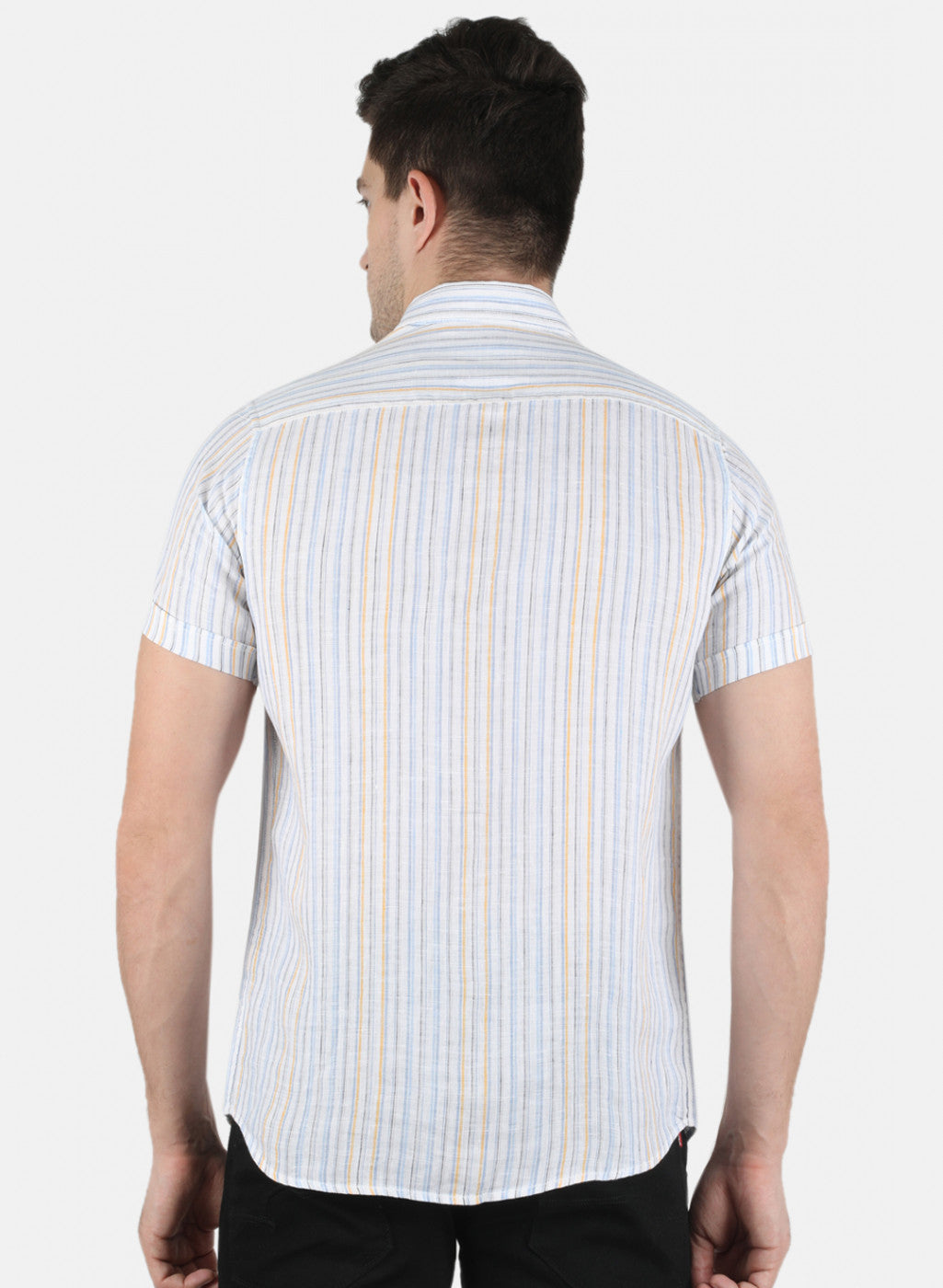Men Blue Stripe Linen Shirt
