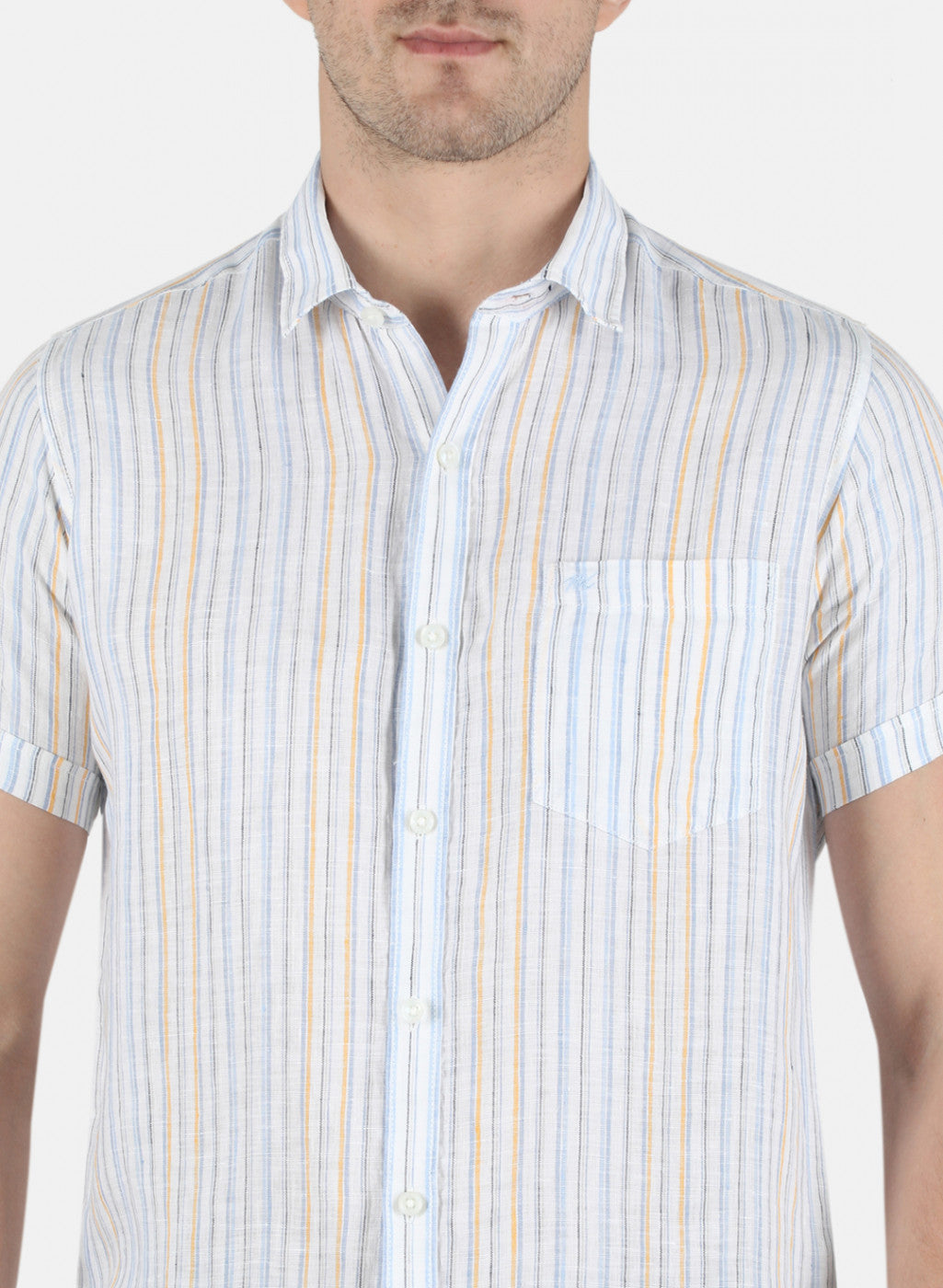 Men Blue Stripe Linen Shirt