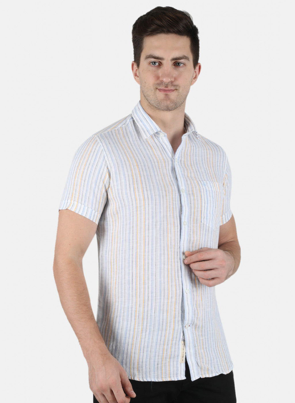 Men Blue Stripe Linen Shirt