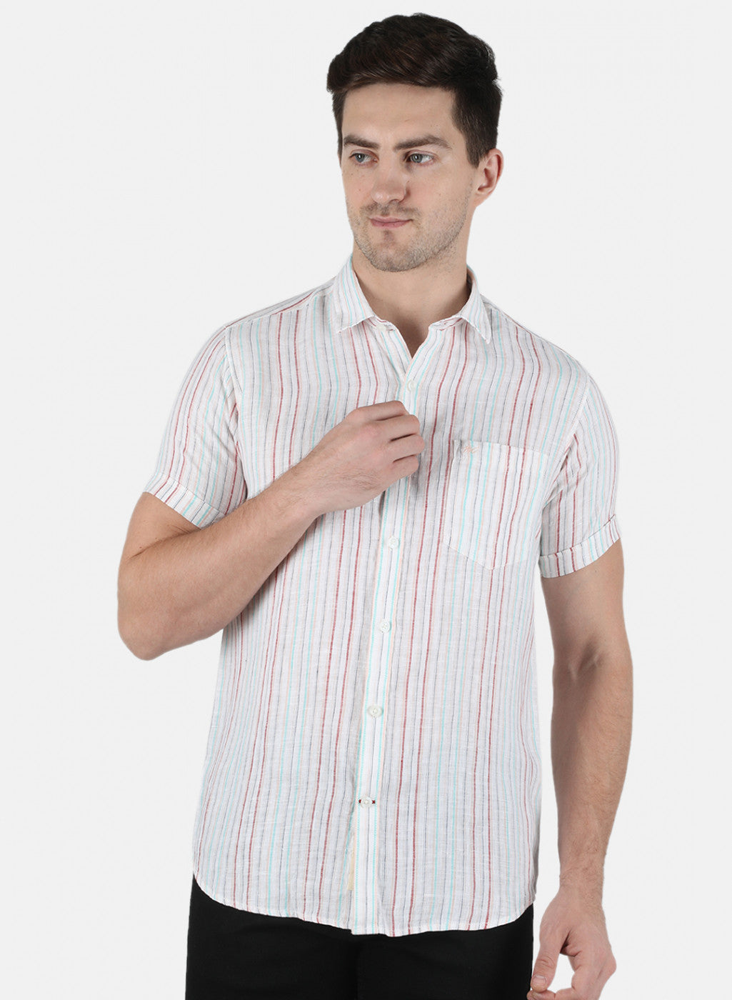 Men Green Stripe Linen Shirt
