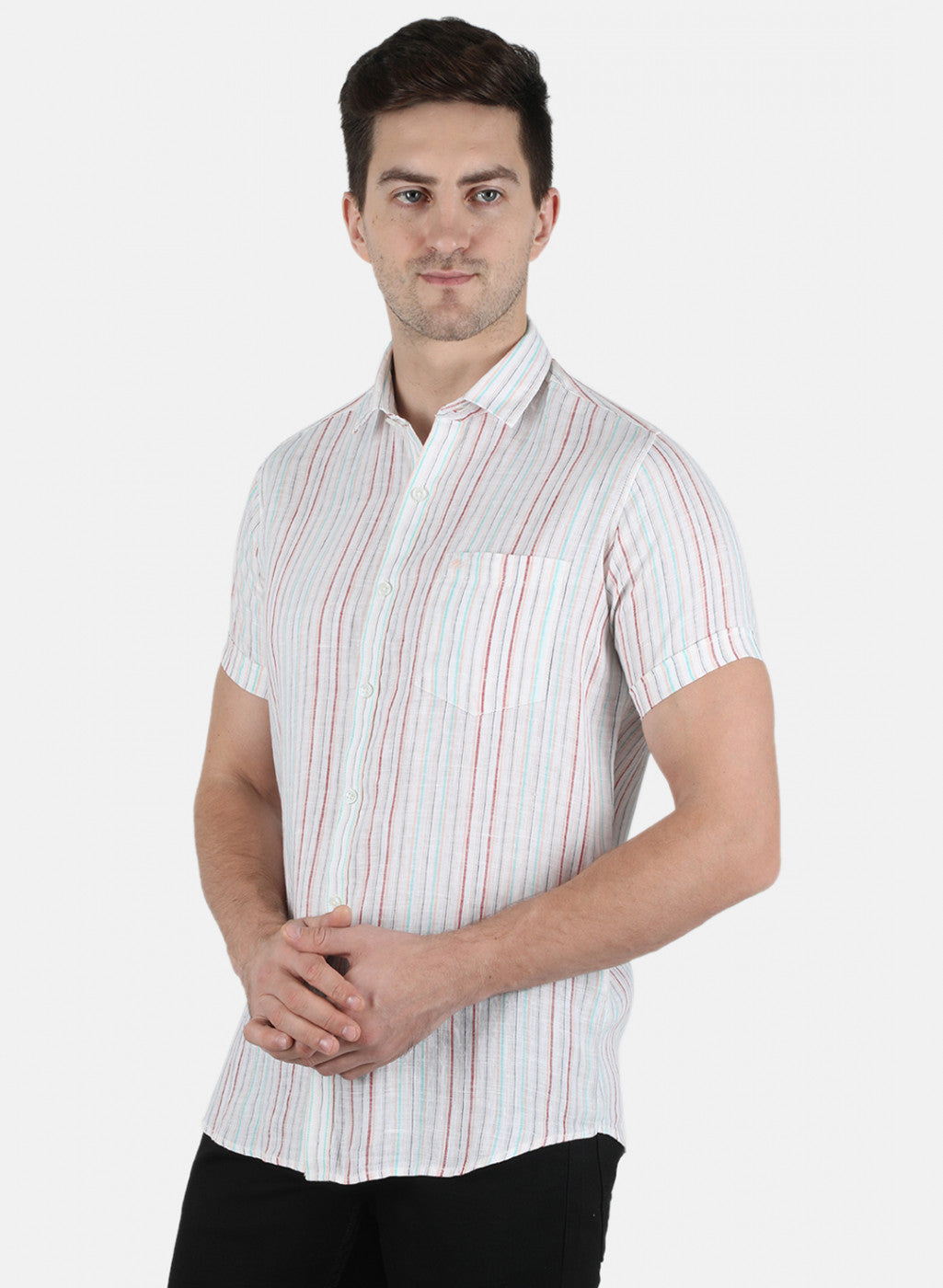 Men Green Stripe Linen Shirt