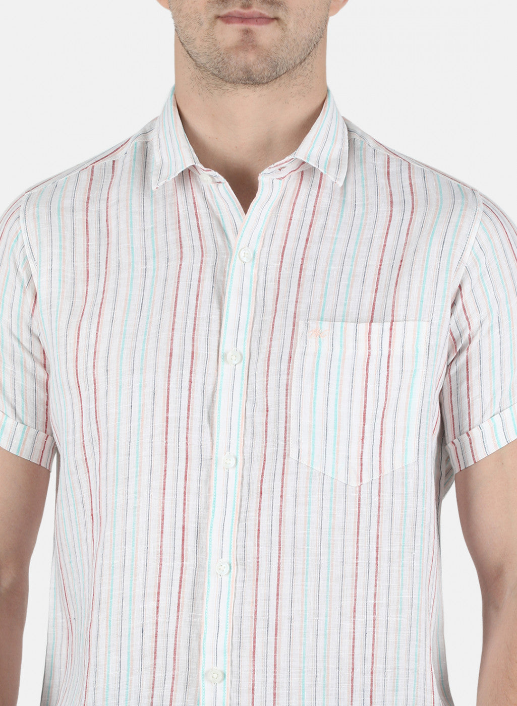 Men Green Stripe Linen Shirt