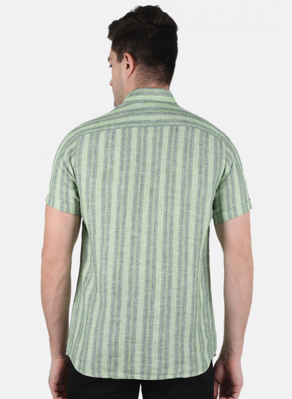 Men Green Stripe Linen Shirt
