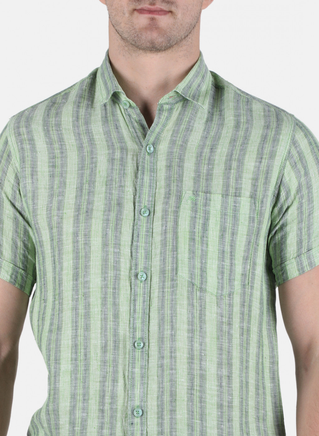 Men Green Stripe Linen Shirt