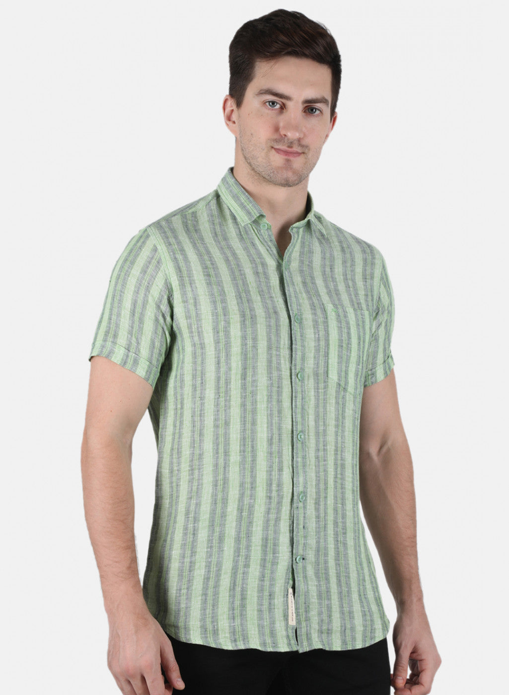 Men Green Stripe Linen Shirt