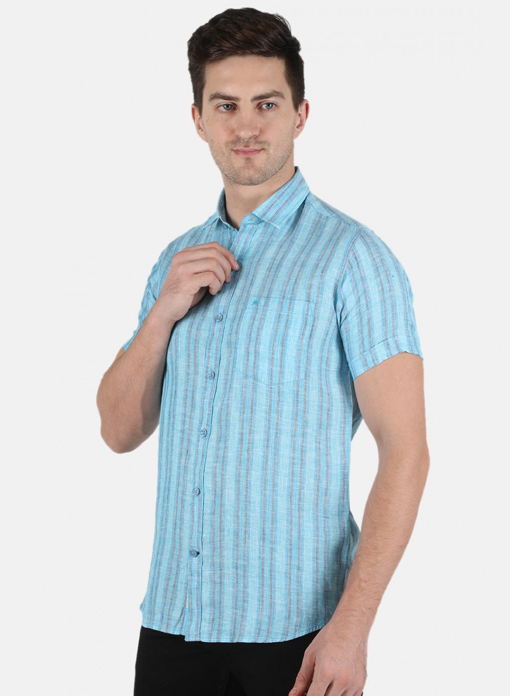 Men Blue Stripe Linen Shirt