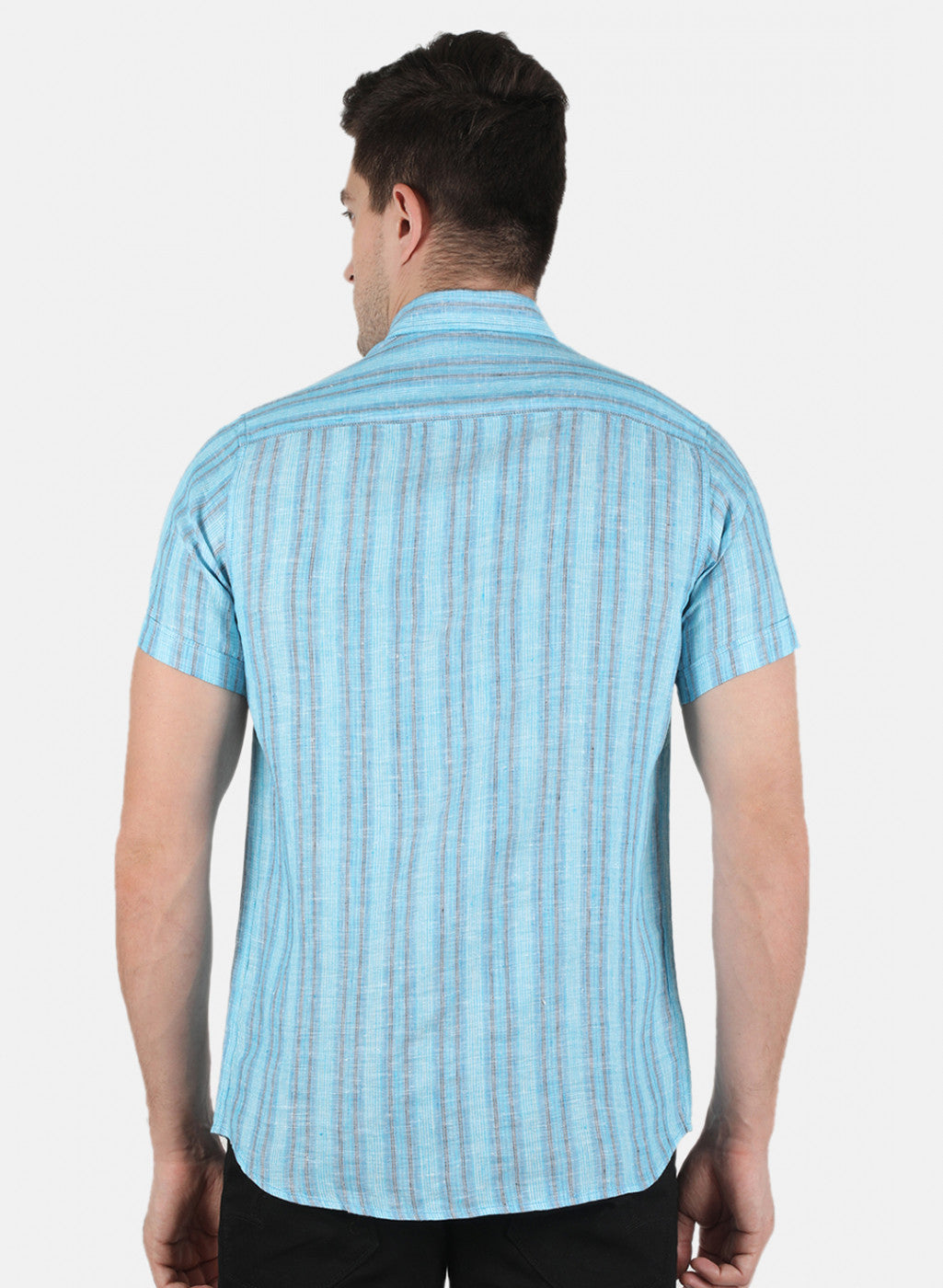 Men Blue Stripe Linen Shirt