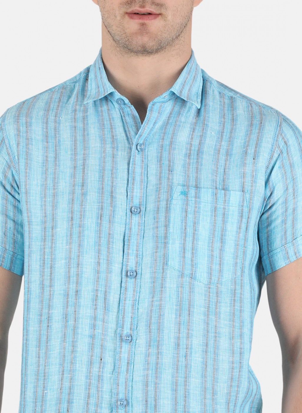 Men Blue Stripe Linen Shirt