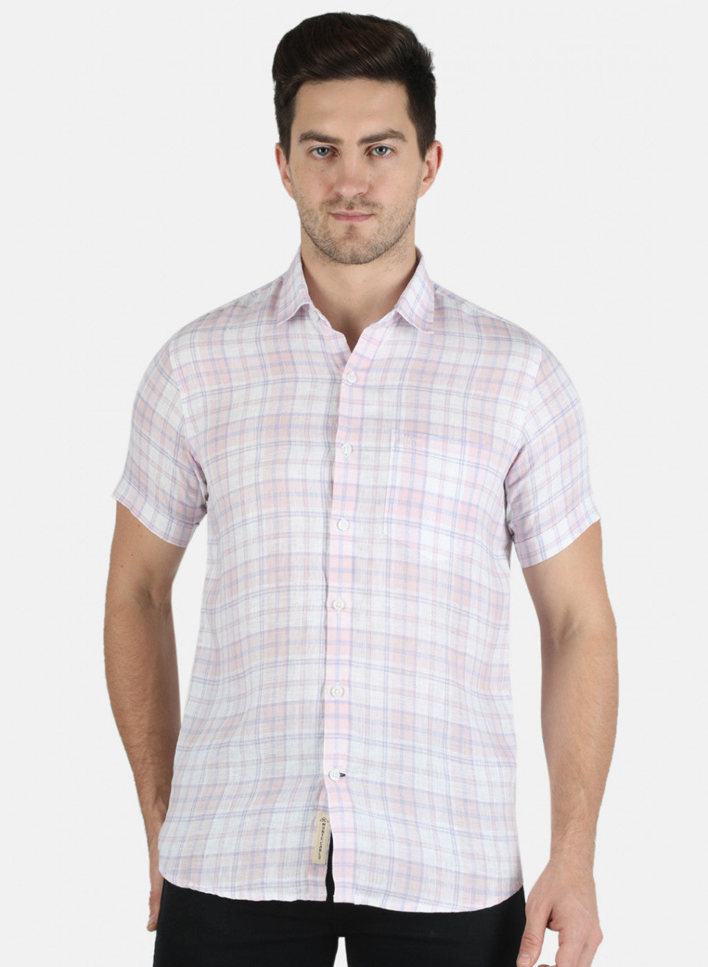 Men Purple Check Linen Shirt