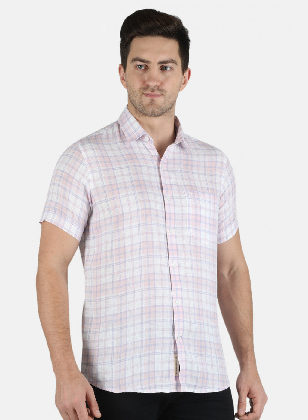 Men Purple Check Linen Shirt