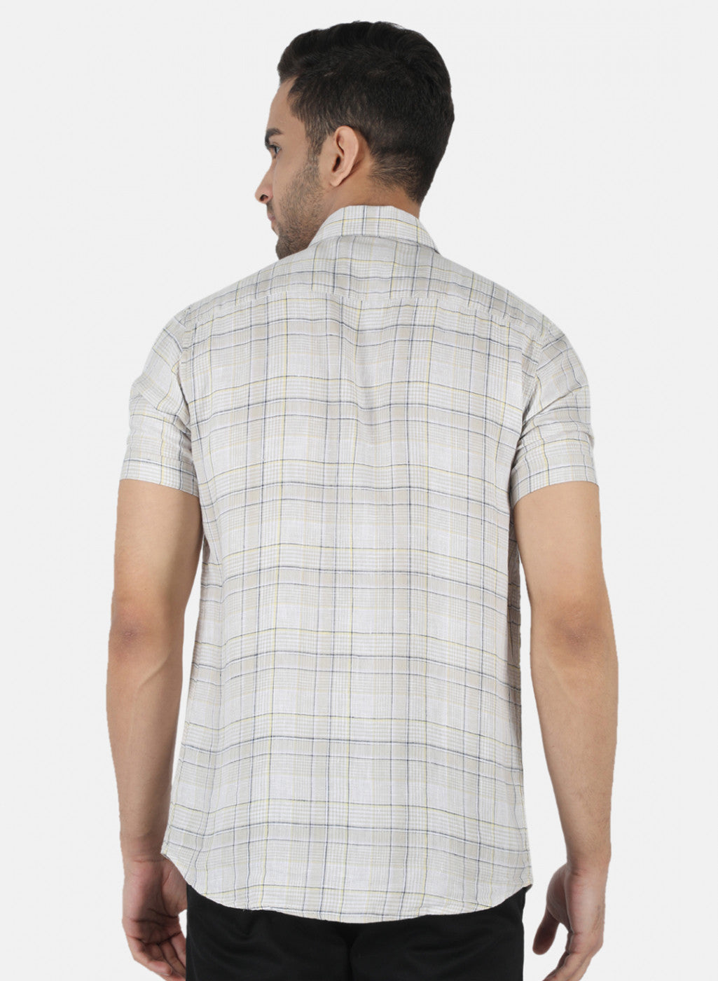 Men Beige Check Linen Shirt