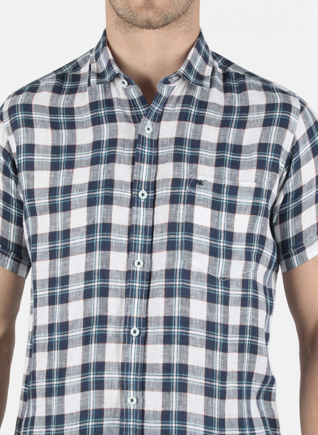 Men NAvy Blue Check Linen Shirt