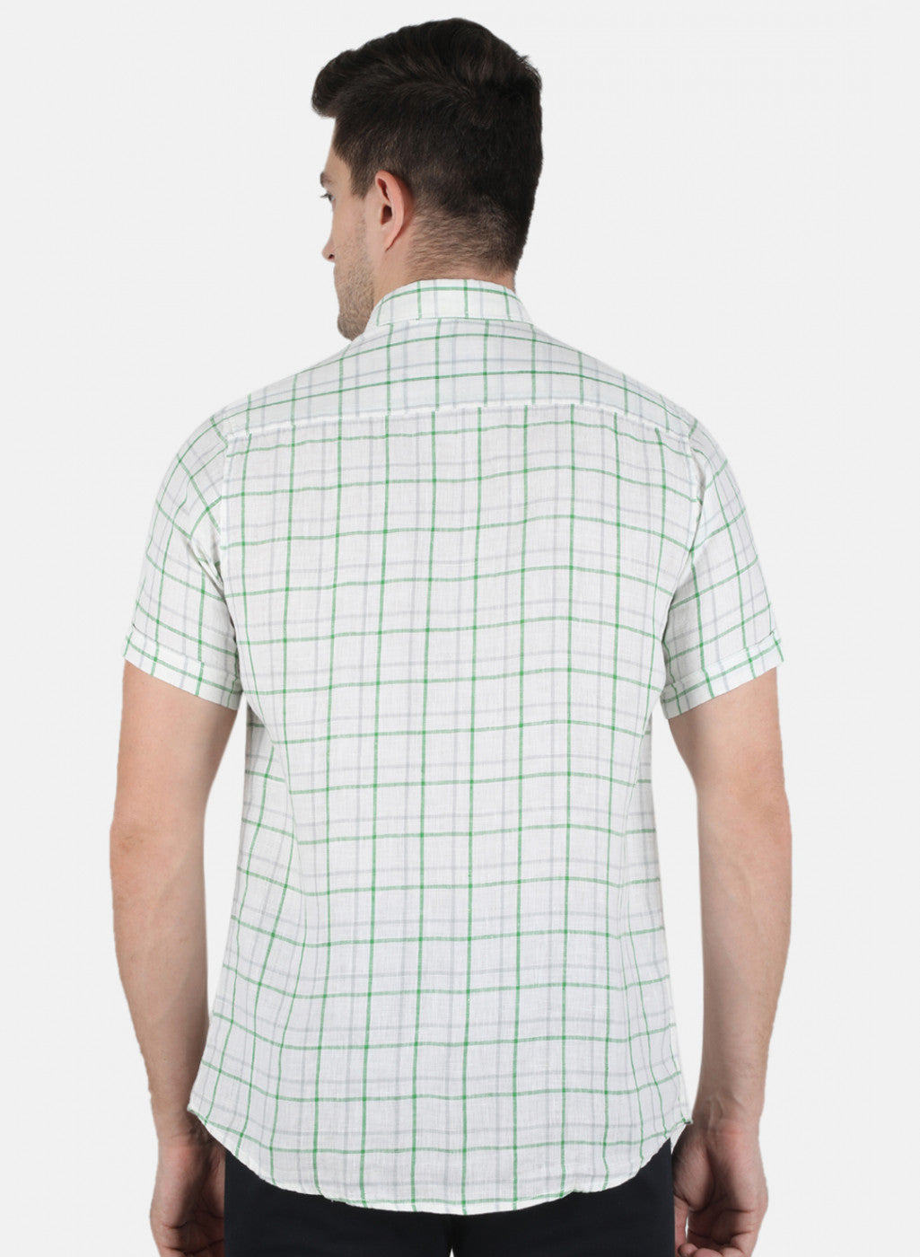 Men Green Check Linen Shirt