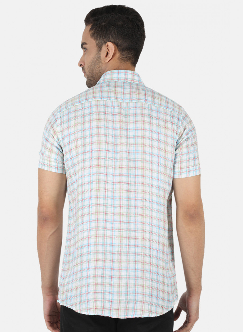 Men Blue Check Linen Shirt