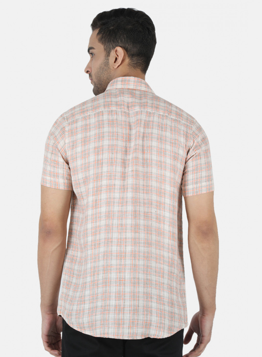 Men Beige Check Linen Shirt