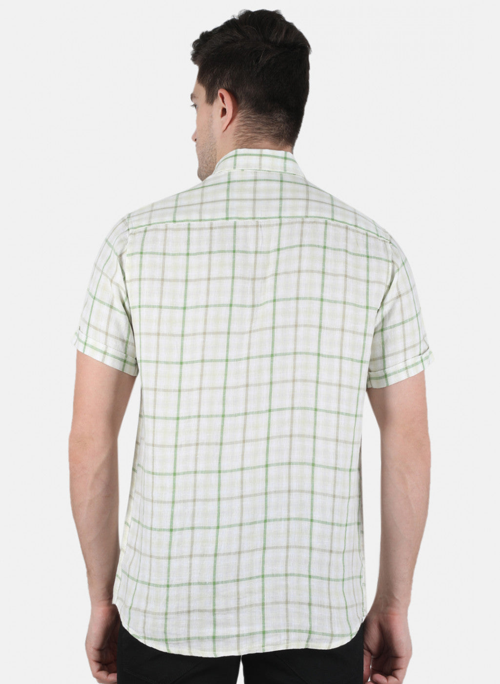 Men Green Check Linen Shirt