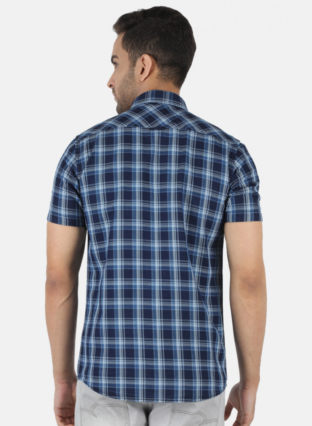 Men Navy Blue Check Shirt