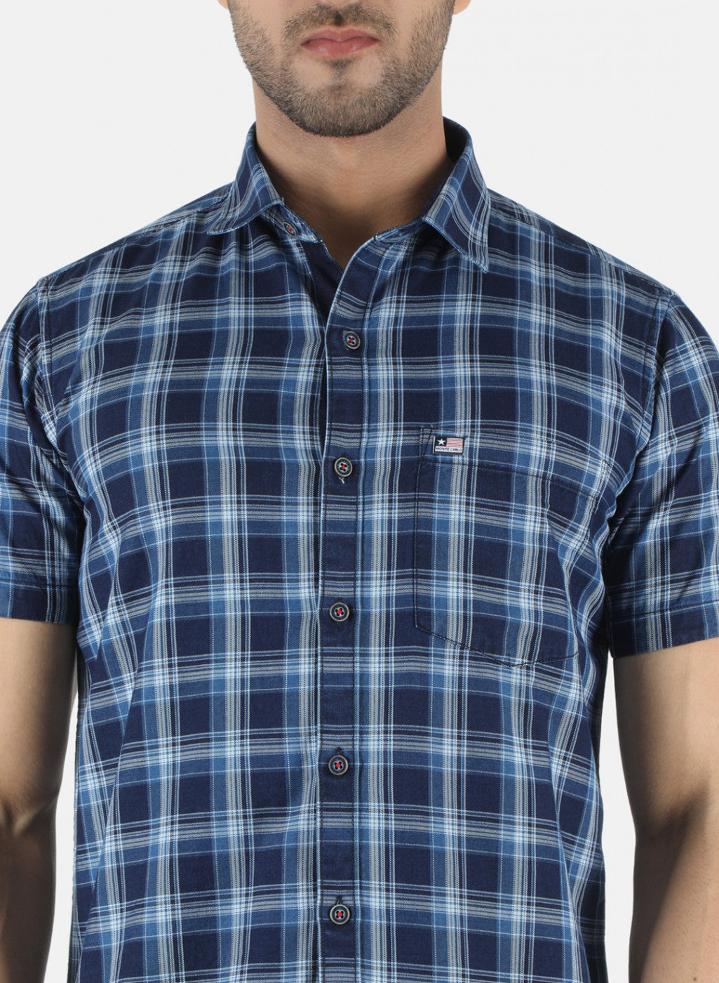 Men Navy Blue Check Shirt