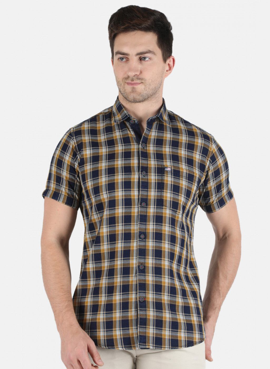 Men Mustard Check Shirt