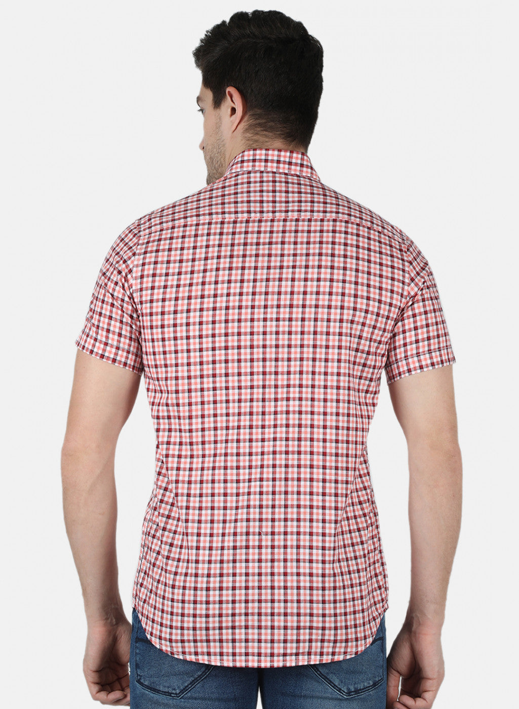Men Orange Check Shirt
