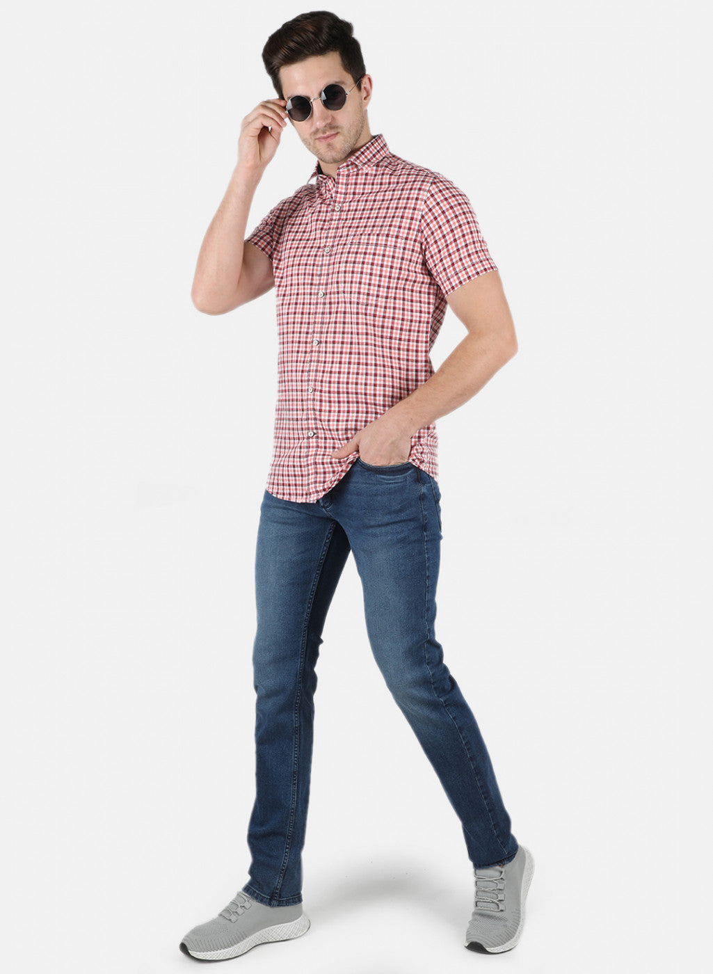 Men Orange Check Shirt