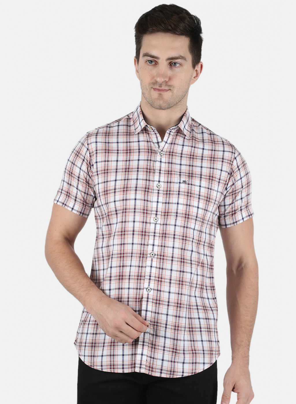 Men Orange Check Shirt