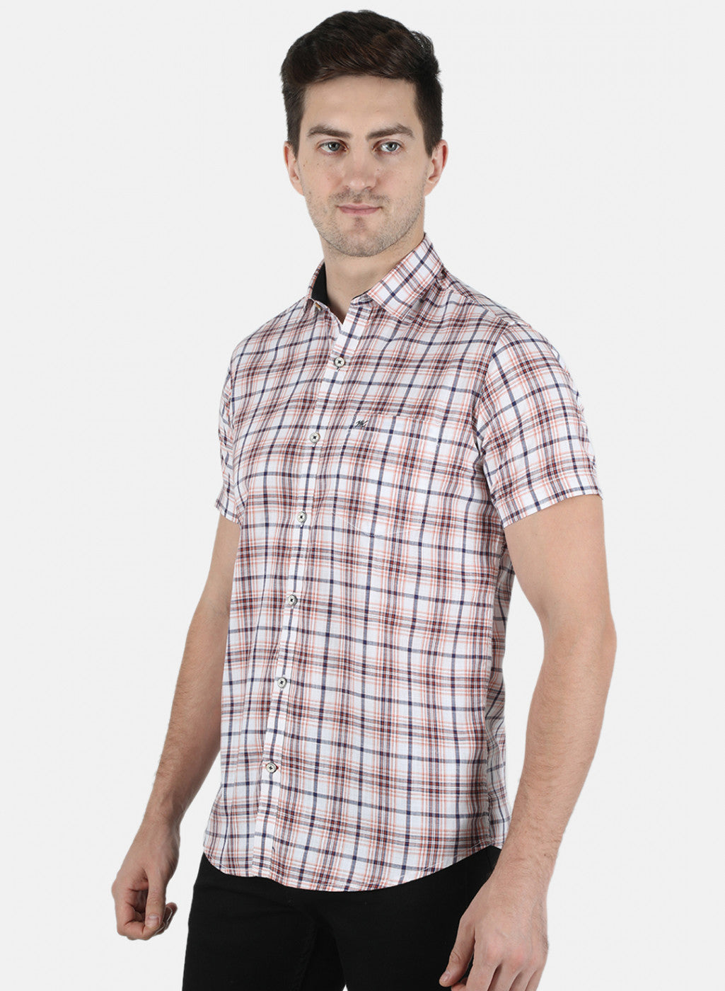 Men Orange Check Shirt