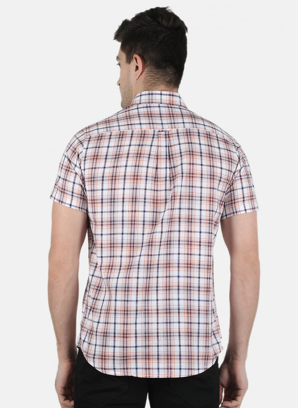 Men Orange Check Shirt
