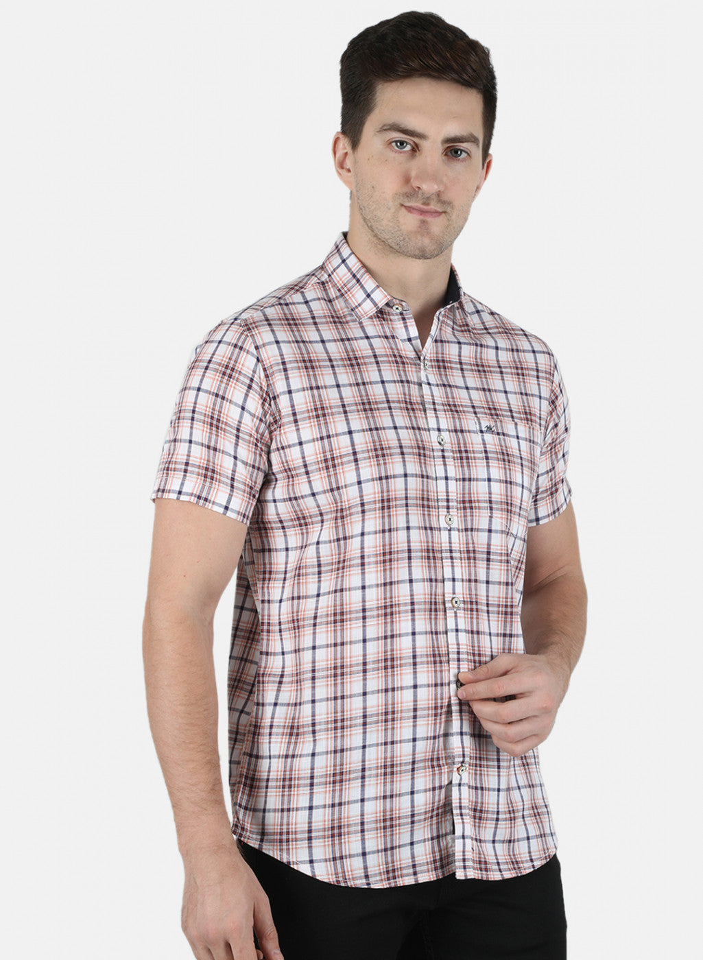 Men Orange Check Shirt