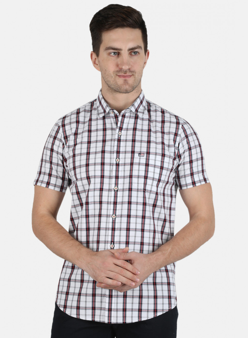 Men White Check Shirt