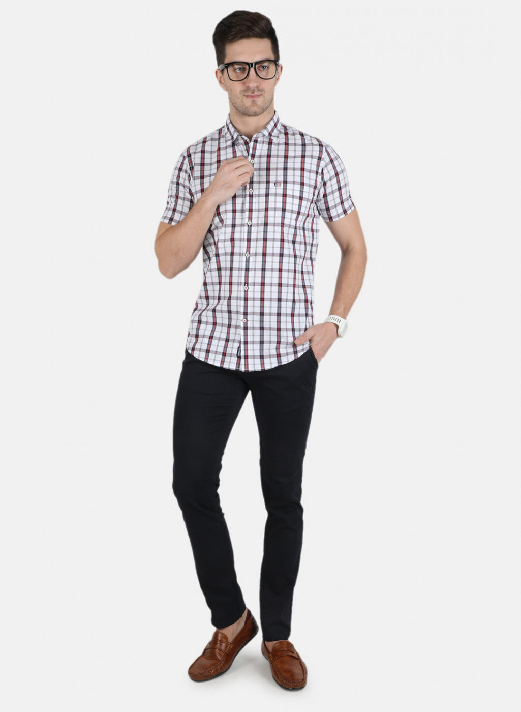 Men White Check Shirt