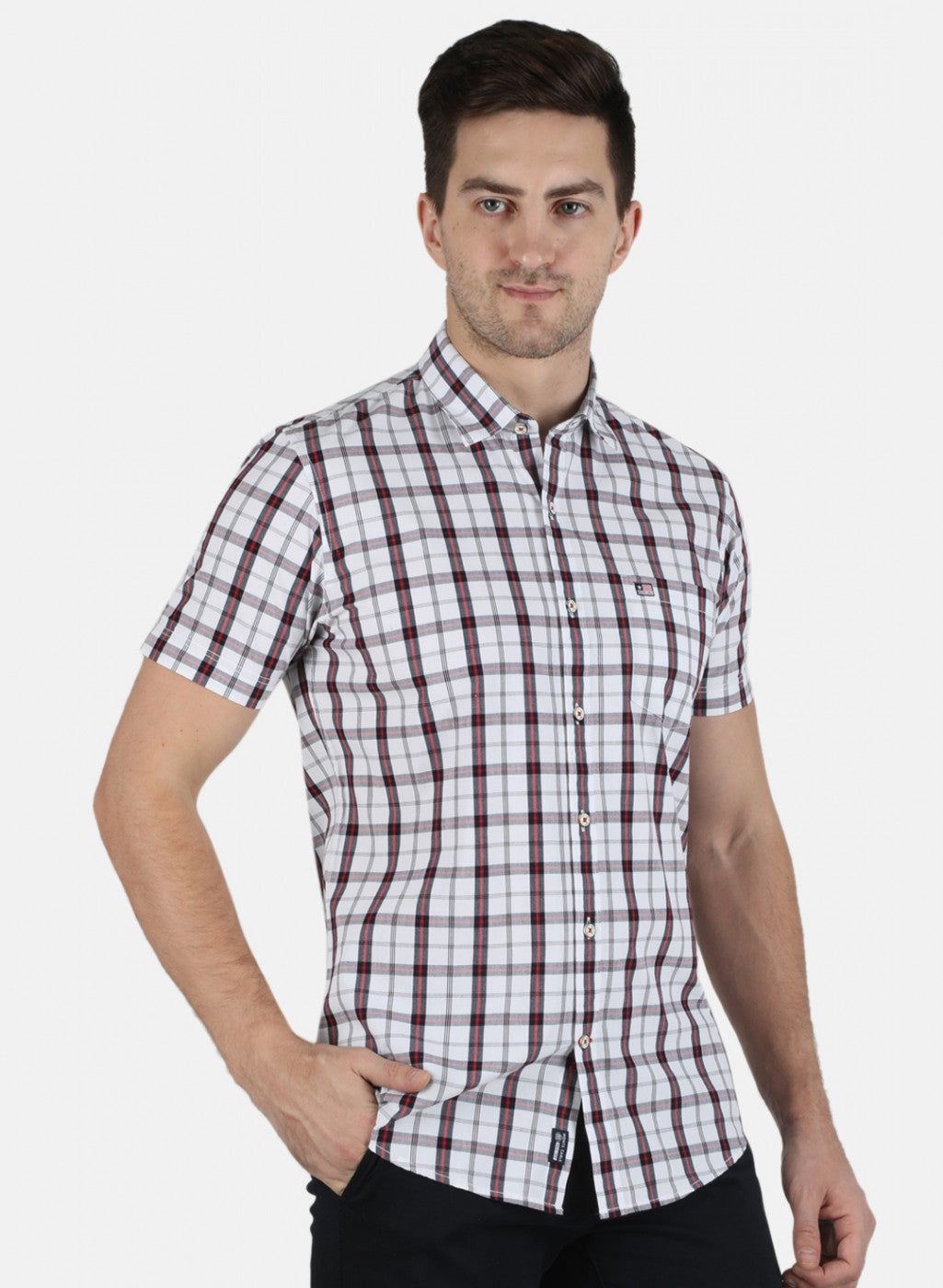 Men White Check Shirt