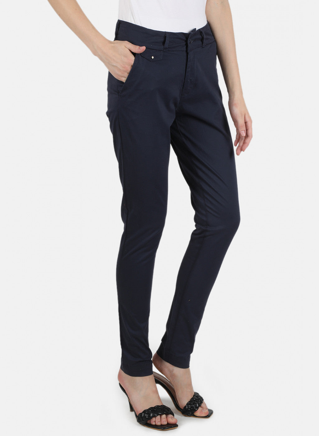 Women Navy Blue Slim Fit Trouser