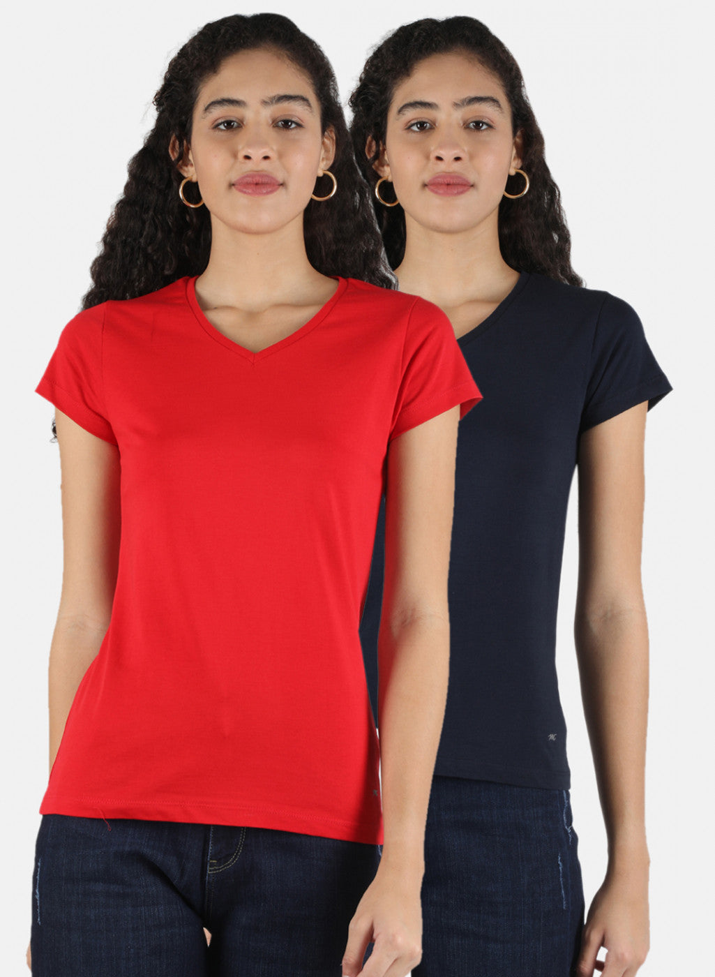 Women Red & Navy Blue Plain Top 2 PCs