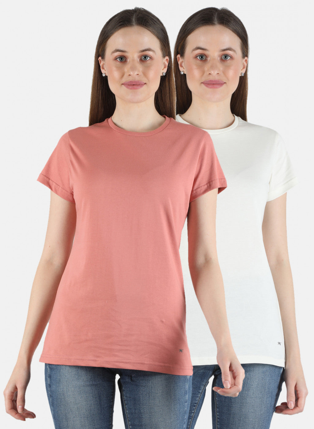 Women Peach & Cream Plain 2 Pc Top Set