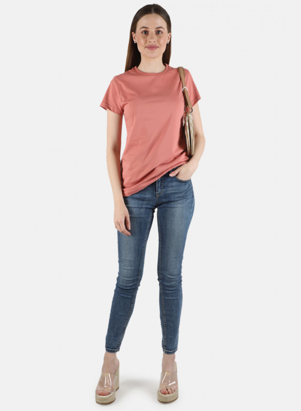 Women Peach & Cream Plain 2 Pc Top Set