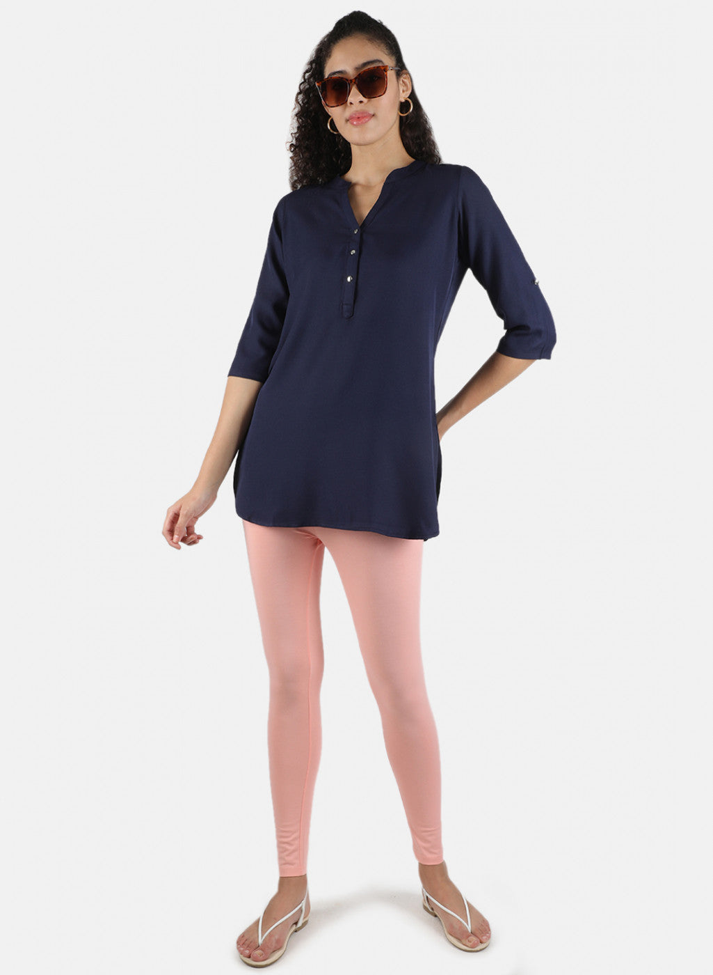 Women Peach Plain Legging